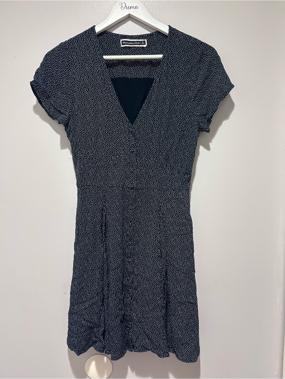 Abercrombie & Fitch Deep Navy Mini Dress with Tiny White Dot Print